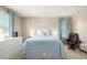 Inviting bedroom with neutral walls and carpet, complemented by blue bedding and drapes at 2543 N 73Rd Dr, Phoenix, AZ 85035