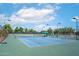 Well-maintained community tennis court with blue playing surface, surrounded by lush green foliage and fencing at 4976 S Sugarberry Ln, Gilbert, AZ 85298