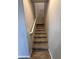 Staircase with neutral carpet, white handrail, and painted walls at 1730 W Pollack St, Phoenix, AZ 85041