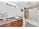 Bathroom featuring granite countertops, vessel sink and shower/tub combo at 4354 N 82Nd St # 167, Scottsdale, AZ 85251