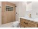 Updated bathroom featuring new vanity and custom tiled shower at 3526 E Cheery Lynn Rd, Phoenix, AZ 85018
