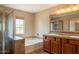 Bathroom with tub, shower, and double sink vanity at 7169 S Dodane Ct, Gilbert, AZ 85298