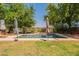 This backyard features a private pool, manicured lawn, lounge chairs, and an iron fence at 7169 S Dodane Ct, Gilbert, AZ 85298