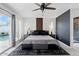 Comfortable main bedroom with a sliding door, accent wall, and modern decor at 605 W Sandra Ter, Phoenix, AZ 85023