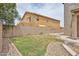 A well-maintained backyard features a lawn, rock garden and tall block fence for privacy at 6833 W Tether Trl, Peoria, AZ 85383