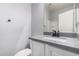 Updated bathroom with modern fixtures, gray quartz countertop, and shower over tub at 1265 S Aaron -- # 341, Mesa, AZ 85209