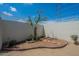 A quaint backyard featuring a small tree and simple landscaping within a fenced enclosure at 14080 N Newcastle Dr, Sun City, AZ 85351