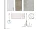 Interior finish selections featuring white cabinets, neutral carpet, gray tile, quartz countertops, and modern lighting at 16008 W Desert Hollow Dr, Surprise, AZ 85387