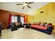 Open living room featuring lots of space, sofas and an overhead ceiling fan at 2320 W El Alba Way, Chandler, AZ 85224