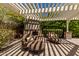 Outdoor lounge area with a pergola and a stone fireplace, creating a cozy and inviting space for relaxation at 6235 S Odessa Dr, Gilbert, AZ 85298