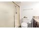 Bathroom with walk-in shower, toilet, and granite vanity at 815 W El Prado Rd, Chandler, AZ 85225