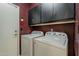 Cozy laundry area with a full-size washer and dryer, utility sink and black cabinets providing ample storage at 1391 W Windhaven Ave, Gilbert, AZ 85233