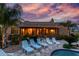 Backyard with covered patio, chaise lounges, palm trees, and desert landscaping by the pool at 2731 W Desert Ranch Rd, Phoenix, AZ 85086