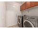Functional laundry room with modern washer and dryer units and storage at 8104 S 73Rd Dr, Laveen, AZ 85339