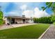 A spacious backyard featuring artificial grass, a covered patio, and well-maintained landscaping perfect for outdoor entertaining at 8143 E Whitton Ave, Scottsdale, AZ 85251