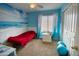 Bright bedroom with ocean-themed wallpaper and white trim at 10308 E Osage Ave, Mesa, AZ 85212