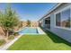 Landscaped backyard featuring a swimming pool and privacy fence with new landscaping at 3260 W Caleb Rd, Phoenix, AZ 85083