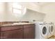Well-equipped laundry room with modern washer and dryer, countertop and storage cabinets at 3443 E Jasper Dr, Gilbert, AZ 85296