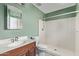 Bathroom showcasing a single vanity, a toilet and a shower with green walls at 4004 W Myrtle Ave, Phoenix, AZ 85051
