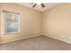 Carpeted bedroom with tan walls, ceiling fan, and natural light from a window at 18434 E El Buho Pequeno Rd, Gold Canyon, AZ 85118
