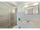 Clean bathroom featuring a shower, toilet, and vanity with a mirror at 5317 E Colby St, Mesa, AZ 85205