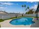 Serene backyard pool with lush artificial turf, palm trees, and ample space for outdoor enjoyment at 1416 W Highland St, Chandler, AZ 85224