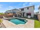 Resort-style backyard featuring a sparkling pool, outdoor kitchen, covered patio, and lush artificial turf for easy maintenance at 22136 N 28Th Pl, Phoenix, AZ 85050