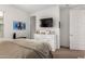 Bright bedroom features a comfortable bed, sleek white dresser, and a mounted TV, offering a relaxing retreat at 4637 S Jetty --, Mesa, AZ 85212