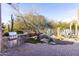Backyard featuring a built in grill, patio and desert landscaping, creating an inviting outdoor space at 10010 E Blue Sky Dr, Scottsdale, AZ 85262