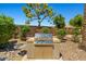 Outdoor grill area with stainless steel grill, stone surround, and lush landscaping at 1850 E Maryland Ave # 18, Phoenix, AZ 85016