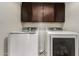 Functional laundry room with a modern Samsung washer and dryer set and dark wood cabinets at 19414 N 3Rd Ave, Phoenix, AZ 85027
