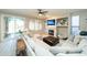 Spacious living room with a fireplace, large sofa, and access to the outdoor patio at 2224 W Olive Way, Chandler, AZ 85248