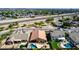 A peaceful aerial view showcasing backyard pools and artificial turf in a residential neighborhood, promising outdoor bliss at 3028 W Parkside Ln, Phoenix, AZ 85027