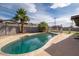 Backyard pool featuring a well-maintained concrete pool deck, two palm trees and a privacy wall at 327 E Monte Way, Phoenix, AZ 85042