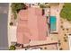 Stunning aerial view of a home with a private pool and well-maintained yard at 579 N Mondel Dr, Gilbert, AZ 85233