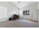 Bedroom with a vaulted ceiling, ceiling fan, and bright window at 579 N Mondel Dr, Gilbert, AZ 85233