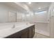 A bathroom features double sinks, a large mirror, and a walk-in shower at 42955 W Palo Amarillo Rd, Maricopa, AZ 85138
