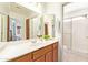 Bright bathroom featuring a spacious vanity with white countertop and a walk-in shower at 64 N 63Rd St # 55, Mesa, AZ 85205