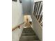 Carpeted staircase with wood and black railings, leading to the lower level of the home at 1840 S Follett Way, Gilbert, AZ 85295