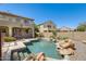 Backyard with a beautiful pool featuring rock waterfall and ample patio space for outdoor relaxation and entertaining at 2762 E Clifton Ave, Gilbert, AZ 85295