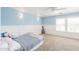 Cozy bedroom with blue walls, white wainscoting, ceiling fan and window at 40232 W Marion May Ln, Maricopa, AZ 85138