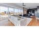 Modern living room with a stylish sectional sofa, fireplace, and panoramic city views at 4422 N 75Th St # 8004, Scottsdale, AZ 85251