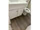 Bathroom featuring white vanity, toilet, and grey wood-look vinyl flooring at 6120 N 30Th Ave, Phoenix, AZ 85017
