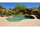 Sparkling pool with lush landscaping, and a decorative retaining wall at 9842 E Celtic Dr, Scottsdale, AZ 85260