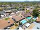 An aerial view of several houses, with a focus on a pool and nearby landscaping at 10858 E Sahuaro Dr, Scottsdale, AZ 85259