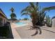 An inviting backyard with a private pool, desert landscaping, and tall palm trees at 10858 E Sahuaro Dr, Scottsdale, AZ 85259