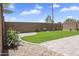 Professionally landscaped backyard features new grass, brick pavers, and mature shrubs at 20217 W Desert Bloom St, Buckeye, AZ 85326