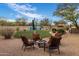 Outdoor seating area with fire pit and synthetic turf in the backyard at 30330 N 77Th Pl, Scottsdale, AZ 85266