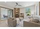 Inviting living room with stone fireplace, sliding glass doors, and comfortable seating at 3202 E Orange Dr, Phoenix, AZ 85018