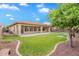 Well-maintained backyard with a covered patio, green lawn, and mature landscaping at 4756 E Ironhorse Rd, Gilbert, AZ 85297